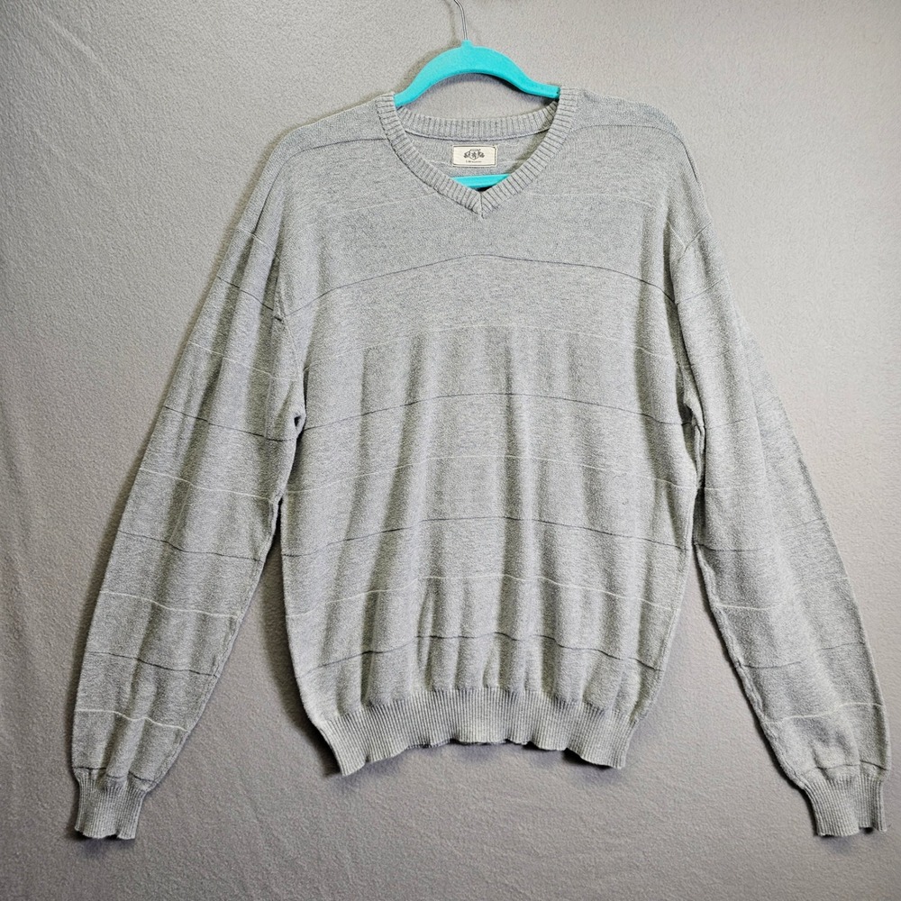 Podunk i-fe Apparel Inc. Mens V-Neck‎ Striped Gray Sweater